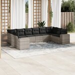 vidaXL Salon de jardin avec coussins 10 Pièces gris clair résine tressée