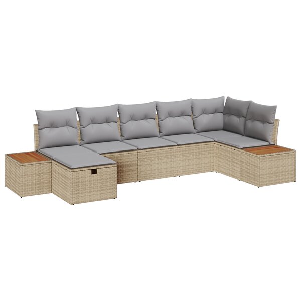 vidaXL Ensemble de Canapés de Jardin de 7 Pièces avec Coussins Beige en Poly Rattan