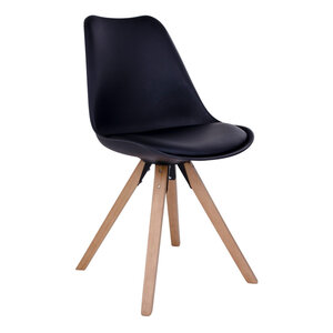 2 chaises de table à manger en cuir noir à pieds en bois
