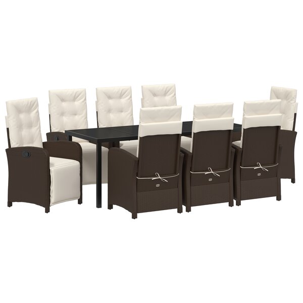 Ensemble de salle à manger de jardin vidaXL 9 pièces avec coussins Marron Poly Rattan