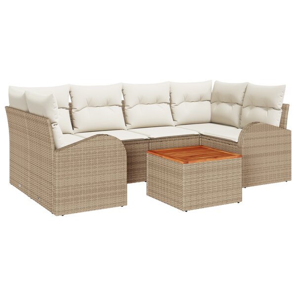vidaXL Ensemble de canapé de jardin 7 pièces avec coussins beige poly rotin acacia