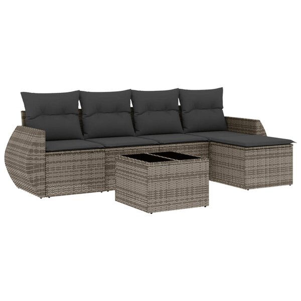 vidaXL Salon de jardin 6 Pièces avec coussins gris résine tressée
