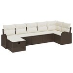 Ensemble de Canapé de Jardin 7 Pièces avec Coussins Marron Poly Rattan