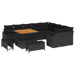 Ensemble de 12 pièces de canapé de jardin avec coussins en rotin synthétique noir