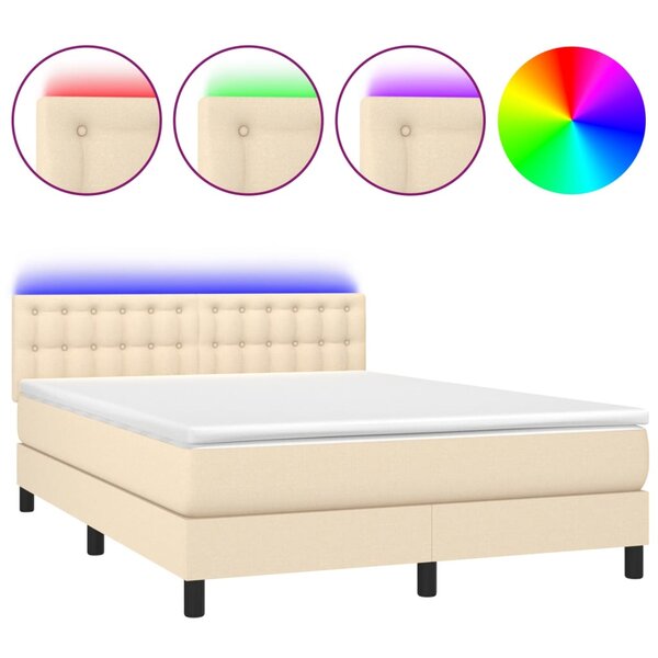 vidaXL Sommier à lattes de lit avec matelas LED Crème 140x200 cm Tissu