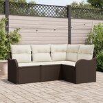 Ensemble de canapé de jardin 4 pièces avec coussins en poly rattan marron