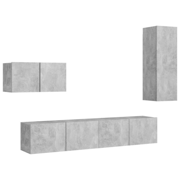 vidaXL Ensemble de meubles TV 4 Pièces Gris béton Bois d'ingénierie