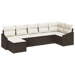 vidaXL Ensemble de Salle à Manger de Jardin de 7 pièces avec Coussins Rattan en Poly Marron