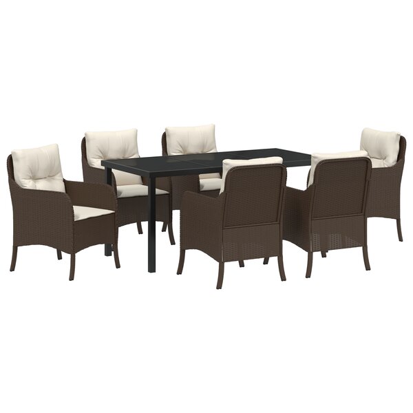 vidaXL Set de salle à manger de jardin de 7 pièces avec coussins en poly rattan marron