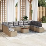 vidaXL Ensemble de canapé de jardin 11 pièces avec coussins Beige Poly Rotin Acacia