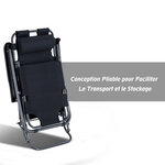 Chaise longue pliable bain de soleil transat de relaxation dossier inclinable avec repose-pied polyester oxford noir