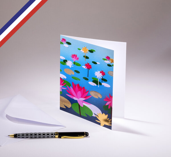 Carte double aurore créée et imprimée en france sur papier certifié pefc - nénuphars