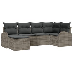 Set de canapés de jardin 6 pièces avec coussins gris en rotin synthétique