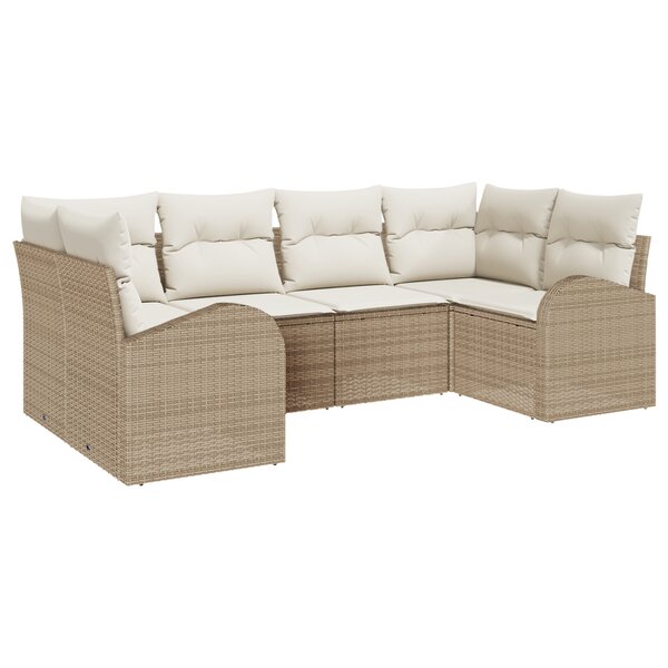 vidaXL Ensemble de canapé de jardin 6 pièces avec coussins beige rattan poly