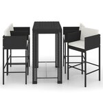 vidaXL Ensemble de bar de jardin 5 Pièces et coussins Résine tressée Noir