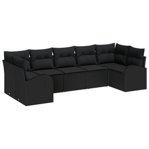 vidaXL Ensemble de canapés de jardin 7 pièces avec coussins Noir Poly Rattan