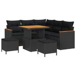 Ensemble de sofa de jardin 8 pièces avec coussins Noir Poly Rattan Acacia