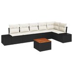 vidaXL Ensemble de canapé de jardin 7 pièces avec coussins en rotin poli noir et acacia