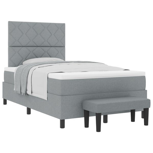 vidaXL Lit avec Sommier et Banc Gris Clair 120x200 cm Tissu