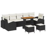 Ensemble de Canapé de Jardin 10 Pièces avec Coussins Noir Poly Rotin Acacia
