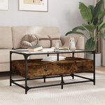 vidaXL Table basse avec dessus en verre chêne fumé 98 5x50x45 cm acier