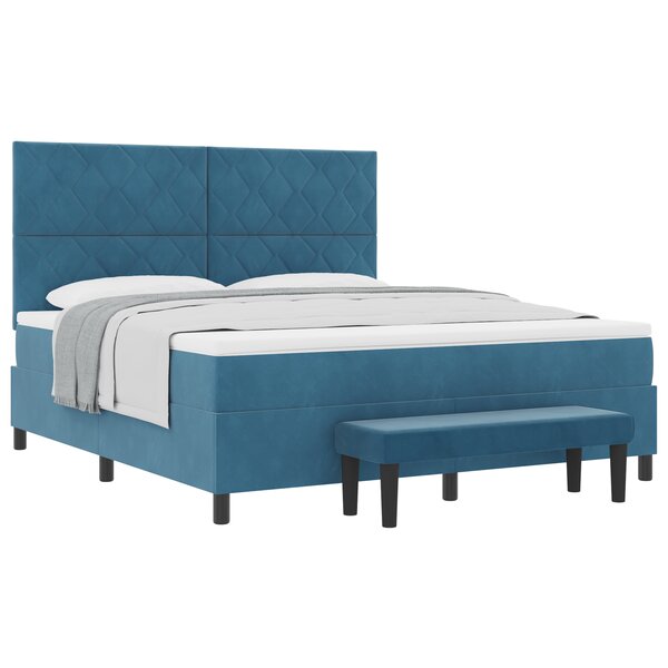 vidaXL Lit à ressorts avec matelas et banc bleu foncé 180x200 cm en velours