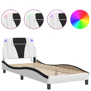 vidaXL Cadre de lit avec LED sans matelas blanc et noir 90x190 cm