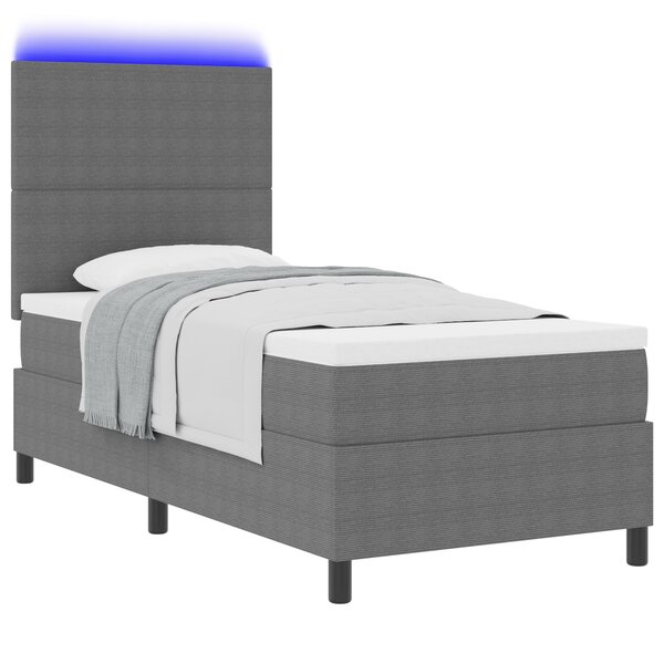 vidaXL Lit à Ressorts avec Matelas & Lumière LED Gris 100x200 cm Tissu en Velours Côtelé