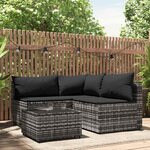 vidaXL Salon de jardin 4 Pièces avec coussins Gris Résine tressée