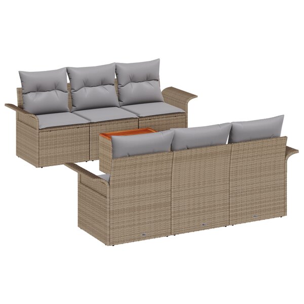 vidaXL Ensemble de Canapé de Jardin 7 Pièces avec Coussins en Poly Rattan Beige Acacia