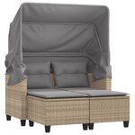 vidaXL Canapé de jardin 2 places avec auvent et tabourets beige rotin