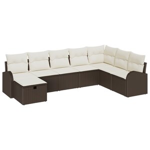 Ensemble de Canapés de Jardin de 8 Pièces avec Coussins Rattan Poly Marron