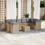 vidaXL Salon de jardin et coussins 10 Pièces mélange beige résine tressée
