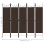 vidaXL Cloison de séparation 5 panneaux Marron 200x180 cm