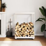 vidaXL Porte-bûches avec roulettes blanc 76 5x40x108cm bois massif pin