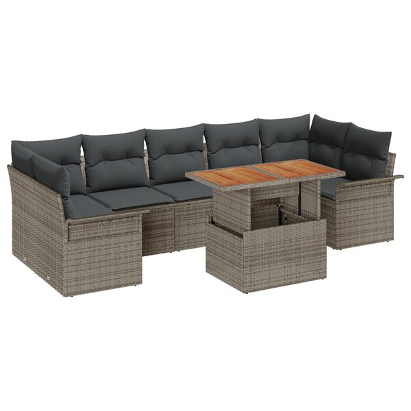 vidaXL Ensemble de canapé de jardin 8 pièces avec coussins Gris Poly Rotin Acacia