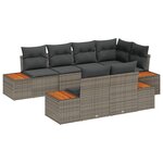 Ensemble de Canapé de Jardin 7 pièces vidaXL avec Coussins Gris Poly Rattan Acacia