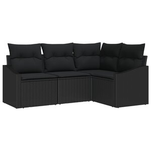 vidaXL Ensemble de jardin de 4 pièces avec coussins en poly rattan noir