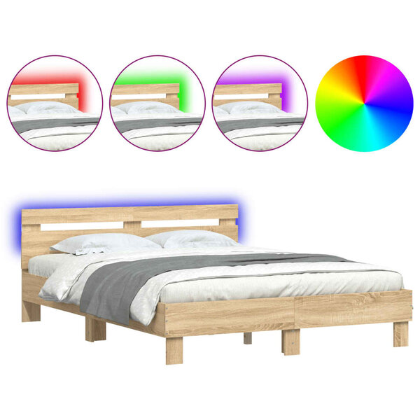vidaXL Cadre de lit avec tête de lit et LED chêne sonoma 140x190 cm