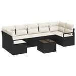 Set de canapés de jardin 8 pièces vidaXL avec coussins Noir Poly Rattan