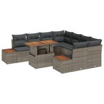 vidaXL Ensemble de salle à manger de jardin de 9 pièces avec coussins en poly rotin gris et acacia