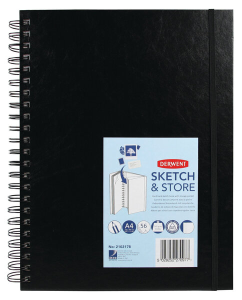 DERWENT - Carnet dessin A4 spiralé -poche-élastique -56 fles 165gsm