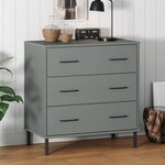 vidaXL Buffet avec 3 tiroirs Gris 77x40x79 5 cm Bois massif OSLO