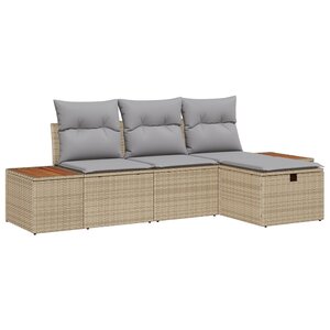 Canapés de Jardin 4 Pièces avec Coussins Beige Rattan
