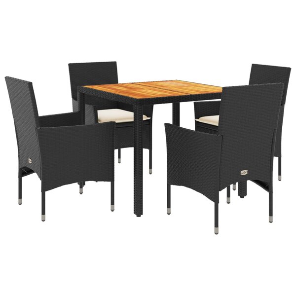 vidaXL Ensemble à manger de jardin et coussins 5 Pièces noir rotin acacia