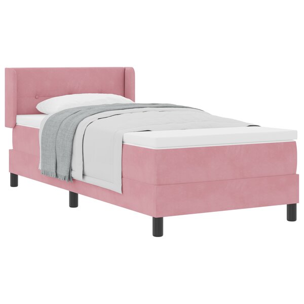 Lit Box Spring avec Matelas Rose 80x200 cm en Velours