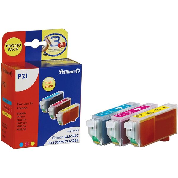 P21 cartouche jet d'encre compatible avec oem cli-526 c-m-y 4541b006 pelikan printing