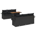 vidaXL Ensemble de canapé de jardin 7 pièces avec coussins noir poly rattan acacia
