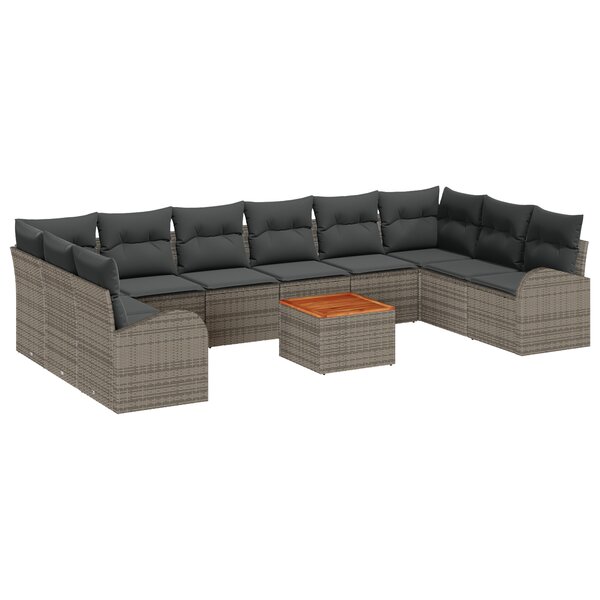 vidaXL Ensemble de Canapé de Jardin 11 Pièces avec Coussins Gris Poly Rattan Acacia