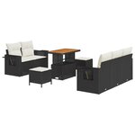 Ensemble de 8 Pièces de Canapés de Jardin avec Coussins Noir Rattan Plastique Acacia